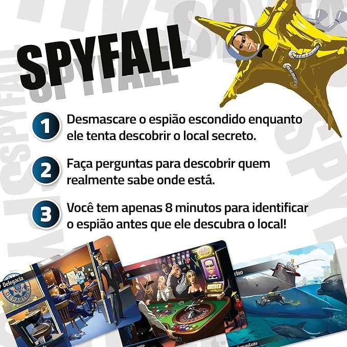 Tutorial de Spyfall, os jogadores tentam descobrir quem entre eles é o espião